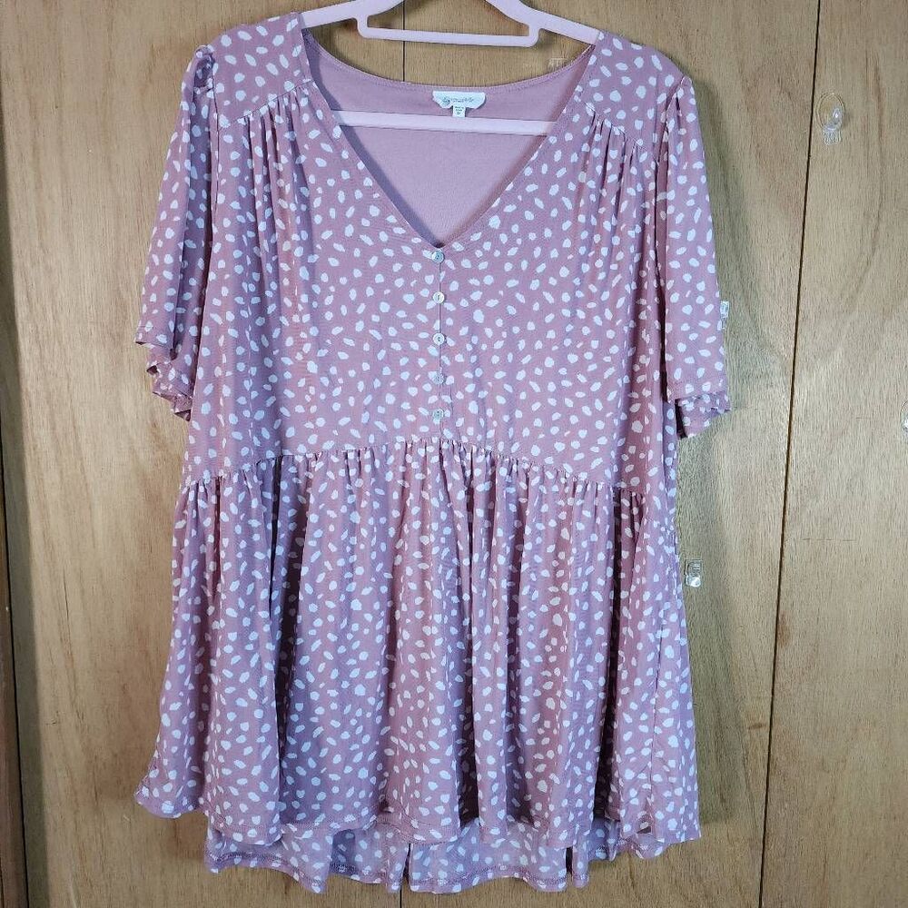 Siren Lily Pink Polka Dot Babydoll Style Butterfly Sleeve Blouse Size 2X